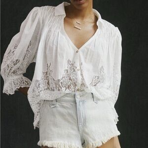 Anthropology sheer lace blouse size large
